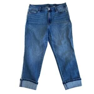 J Jill Women’s High Rise Cropped Cuffed Jeans Fraying‎ Accents on Sides Size 12